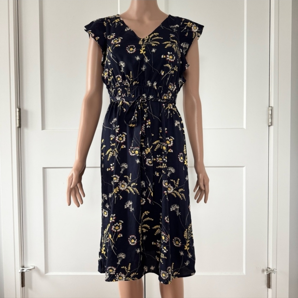 Loft Navy Floral Midi Dress